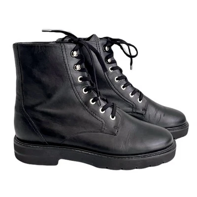 Stuart Weitzman Black Leather ‘Mila Lift’ Combat Lace Up Boots, Size 7.5 - Image 1 of 4