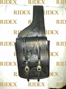 Genuine Black Leather Cowhide Western Trail Tooling Carving Horse Saddle Bag. - Picture 1 of 7