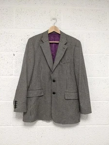 100% Pure Cashmere Blazer Jacket Houndstooth Patterned Black White - Size 42 R - Picture 1 of 10