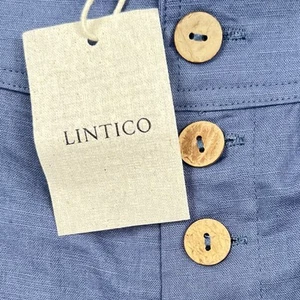 Lintico Shorts Womens XL LUCY Linen Blend Button Fly Quarter Length Blue NEW - Picture 1 of 11