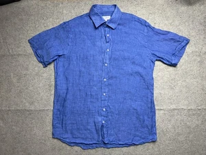 Sagimar Shirt Mens XL Blue Linen Short Sleeve Button Front Made In Italy - Picture 1 of 8