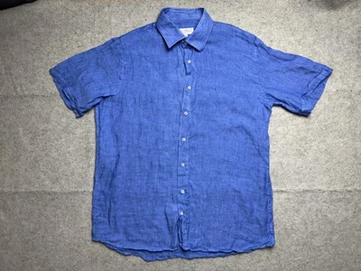 Sagimar Shirt Mens XL Blue Linen Short Sleeve Button Front Made In Italy - Image 1 of 4