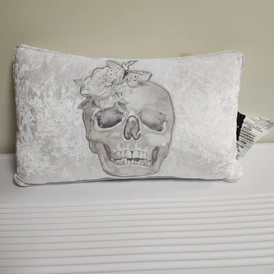 Ashland Halloween Goth Lumbar Pillow Throw Skull Flower Butterfly Velour NWT - Image 1 of 4