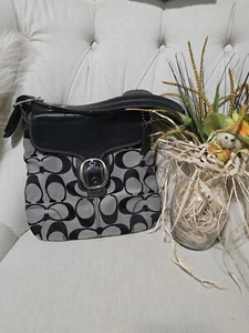 Coach Vintage schwarz/grau Signatur Jacquard & Leder Schultertasche echt geprüft - Bild 1 von 10