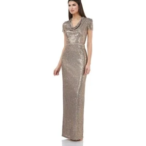 NEW JS Collections Cowl Neck Gold Sequin Gown - Picture 1 of 12