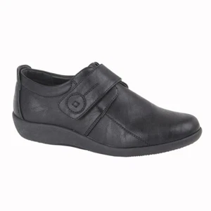 Ladies Black Wide Fitting Touch Fastening Comfortable Leisure Casual Walk Shoe - Picture 1 of 2