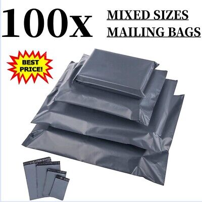 100x Mixed Size Cheap Strong Grey Mailing Poly Postal Bags Self Seal Plastic • 1.23£