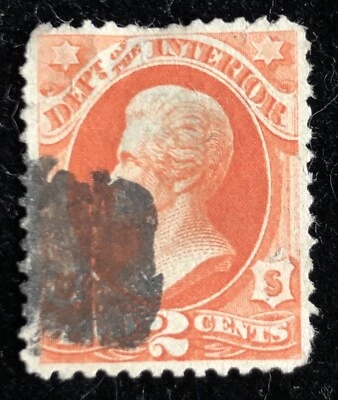 U.S. SCOTT O16 USED F/VF 1873 2c VERMILION  INTERIOR OFFICIAL ISSUE  CAT $12 - Image 1 of 2