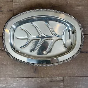 JW Robinson Silver Plate Footed Meat Tray Platter - Serving Dish w/ Well 13" - Picture 1 of 5