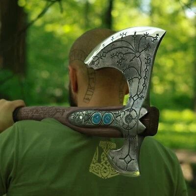 Hacha Leviatán Kratos hacha GOW forjada a mano acero al carbono tallado W108 9 lb 35,9" Foto 1 de 4