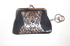 Cheetah Wild Cat Coin Purse with Key chain Hand Painted Vegan Leather