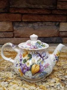SADLER England Teapot Crocus, Spring Flowers + Tea Bag Strainer - Picture 1 of 8