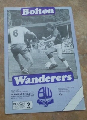 1984-85 Bolton Wanderers v Oldham Athletic - League Cup RD 1 - Image 1 of 2