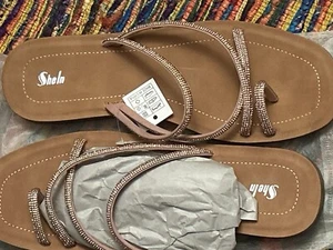 NEW W/O BOX SZ 11 RHINESTONE DRESSY FLAT STRAPPY SLIDE SANDALS SHOES 2 pair - Picture 1 of 2