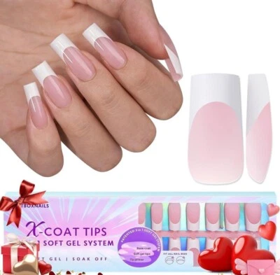BTARTBOX Soft Gel Nail Tips Square - Colored Press On Nails Long 150Pcs 2 in 1 X-coat ...