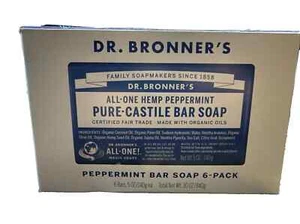 Dr. Bronner's Pure Castile Bar Sapone Menta Piperita Confezione da 6 - Foto 1 di 2