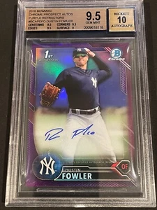 2016 Bowman Chrome Dustin Fowler PURPLE Refractor AUTO BGS 9.5/10 Yankees 92/250 - Picture 1 of 3