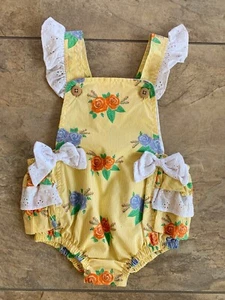 Floral Ruffle Bubble Romper Baby Toddler Girl 12 Months Yellow White NWT Flaws - Picture 1 of 7