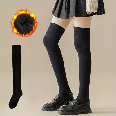 Long Socks Warm Over Knee Thigh High Wool Knitted Womens Winter Thick Stockings  - Image 1 of 4