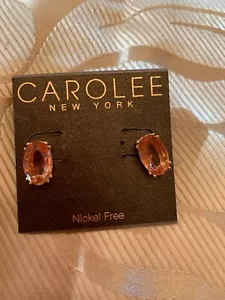$45 Carolee gold tone peach stone oval earrings clip on S923 - Picture 1 of 5