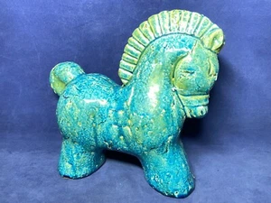 Vintage 60er Jahre schwere Danish Mid Century Türkis Keramik Pferd Figur - Bild 1 von 8