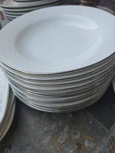 GIBSON 8" ELITE SILVER PLATINUM TRIM WHITE Cereal Bowl Platinum Rim Silver - Picture 1 of 5