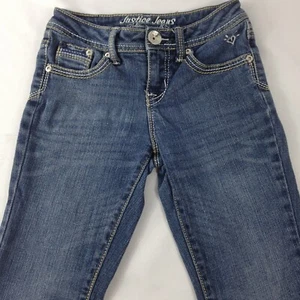 Justice Jeans Girls Distressed Straight Leg Blue Jeans Size 7R - Picture 1 of 10