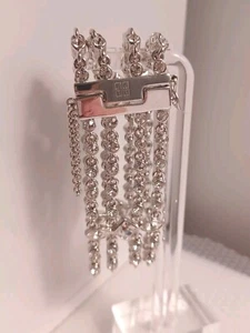 Signed Givenchy Couture Sparkly Strand Clear Rhinestone Bracelet W/ Safety Latch - Picture 1 of 7
