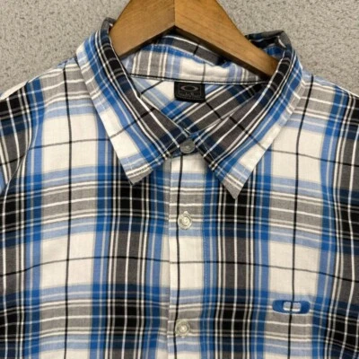 Camisa Oakley Para Hombre Grande Blanca Azul Negra Cuadros Bordado Logo Cuello Foto 1 de 4