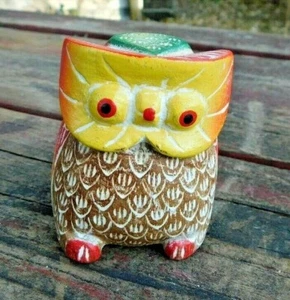 DE COLECCIÓN COLORIDO PÁJARO MADERA GRABADO A MANO PINTADO A MANO BÚHO MADERA - Imagen 1 de 7