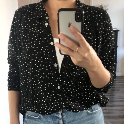 Roxy Black and White Polka Dot Button Up Blouse XS Foto 1 de 4