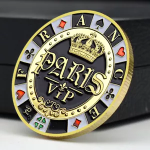 France Paris VIP Poker Card-Guard Chip Golden Coin Lucky Medal Las Vegas Nevada - Picture 1 of 12