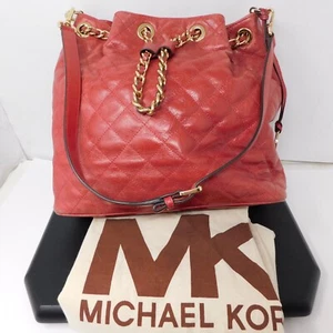 Michael Kors Schultertasche Frankie rot Leder gesteppt Kordelzug - Bild 1 von 9
