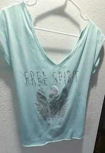 Free Spirit Short Sleeve Laced Up Back Mint Green Size M - Picture 1 of 2
