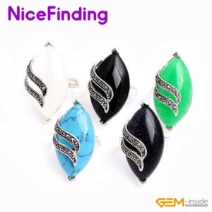 Marquise Assorted Stones Tibetan Silver Ring Marcasite Jewelry Christmas Gift - Picture 1 of 39