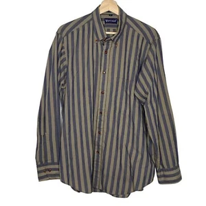 Vintage Vantage Shirt Men's Large Brown Blue Stripe 90s - Picture 1 of 4