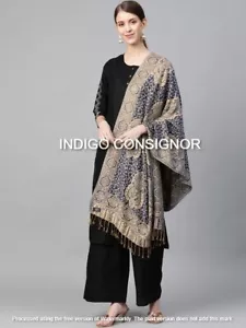 Wrap Stole Pashmina Cashmere Paisley Scarf Shawl Silk Soft Indian Wool Warm Blue - Picture 1 of 5