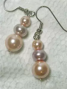 CYNTHIA LYNN "PRETTY PASTELS" SOFT ORANGE & PINK GLASS BEAD SILVER DROP EARRINGS - Picture 1 of 1