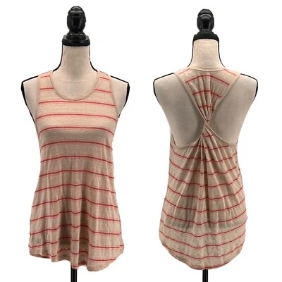 Joie Womens Rayson Tank Top Beige Small Pink Striped Twist Racerback 100% Linen - Image 1 of 4