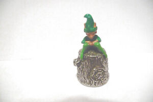 THIMBLE VINTAGE PEWTER STEPHEN FROST HANDPAINTED PIXIE ON A TREE STUMP