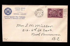 OPC 1938 United Spanish War Veterans Walla Walla Wash. to Vancouver 43839 - Picture 1 of 1