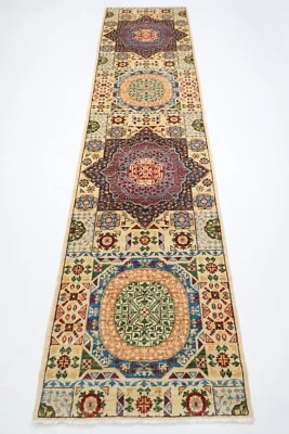 11 ft Mamluk Tribal Runner Rug Afghan Hand Knotted 100% Wool Bedroom Rug - Image 1 of 4