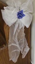 10 Wedding Pew Bows White Organza  Ribbon w/ Purple Flower
