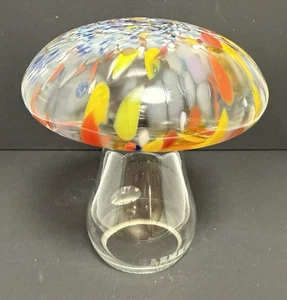 Blenko Glass Mushroom 3221S - Crystal with Multi-Color Frit - Picture 1 of 21