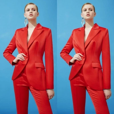 Rojo Seda Satén Mujeres Trajes Formales Cena Fiesta Baile de graduación Boda Ropa Damas Conjunto Foto 1 de 4