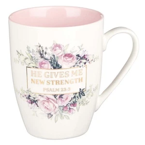 He Gives Me New Strength Psalm 23:3 Ceramic Christian Coffee Mug for Women - - Picture 1 of 3