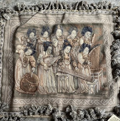 30x26” Wool Needlepoint Chinese Silk Road Dunhuang Musician Ladies Pillow Cover - Image 1 of 4