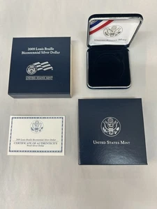 * SOLO EN CAJA * SIN MONEDA - 2009 LOUIS BRAILLE CONMEMORATIVO DÓLAR DE PLATA CERTIFICADO DE AUTENTICIDAD - Imagen 1 de 1