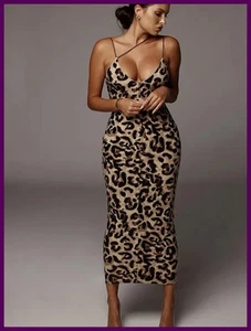 2025 Leopardenmuster ärmellos V-Ausschnitt sexy Midikleid Frühling Damen Mode - Bild 1 von 26