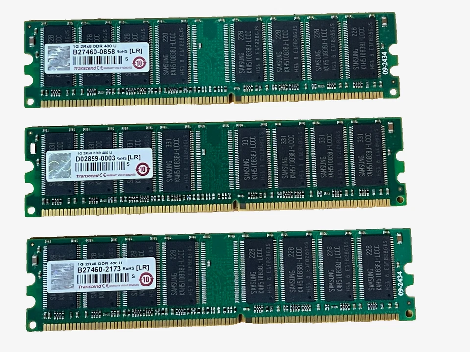 Lote de 3 módulos de memoria Transcend 1 x 3 GB DDR 400 PC3200- 184 pines DIMM Foto 1 de 1